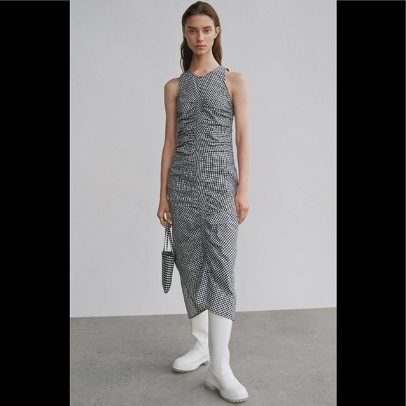 Zara Gngham Midi Dress XS Black White - Picture 2 of 9
